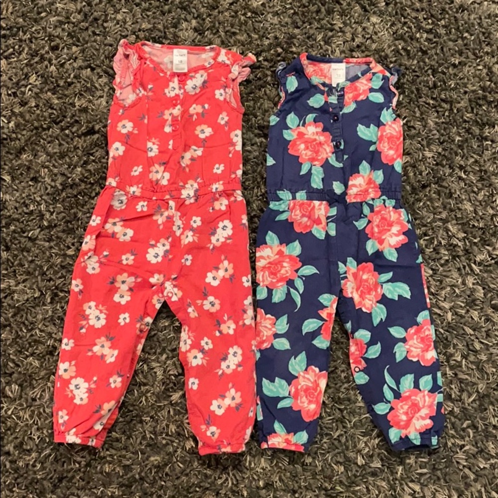 2 floral Carter's Jumpsuits